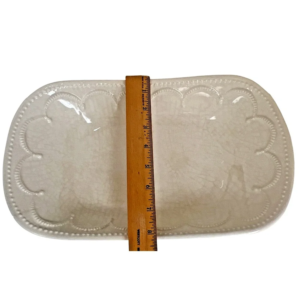 Italian Stoneware Rectangular Serving Dish Cream Crackle‎ Glaze Tuscan Farmhouse